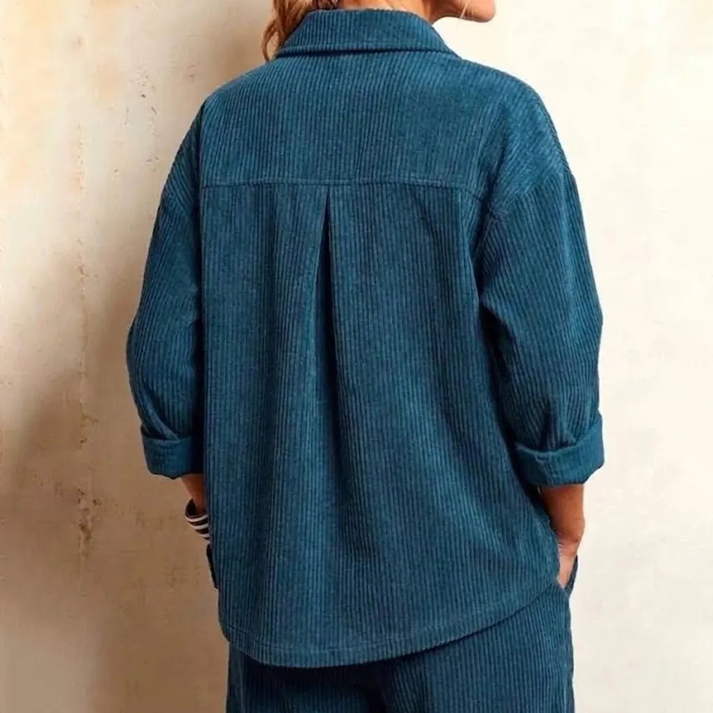 Cardydony Women's Fall Winter Cozy Asymmetric Corduroy Top