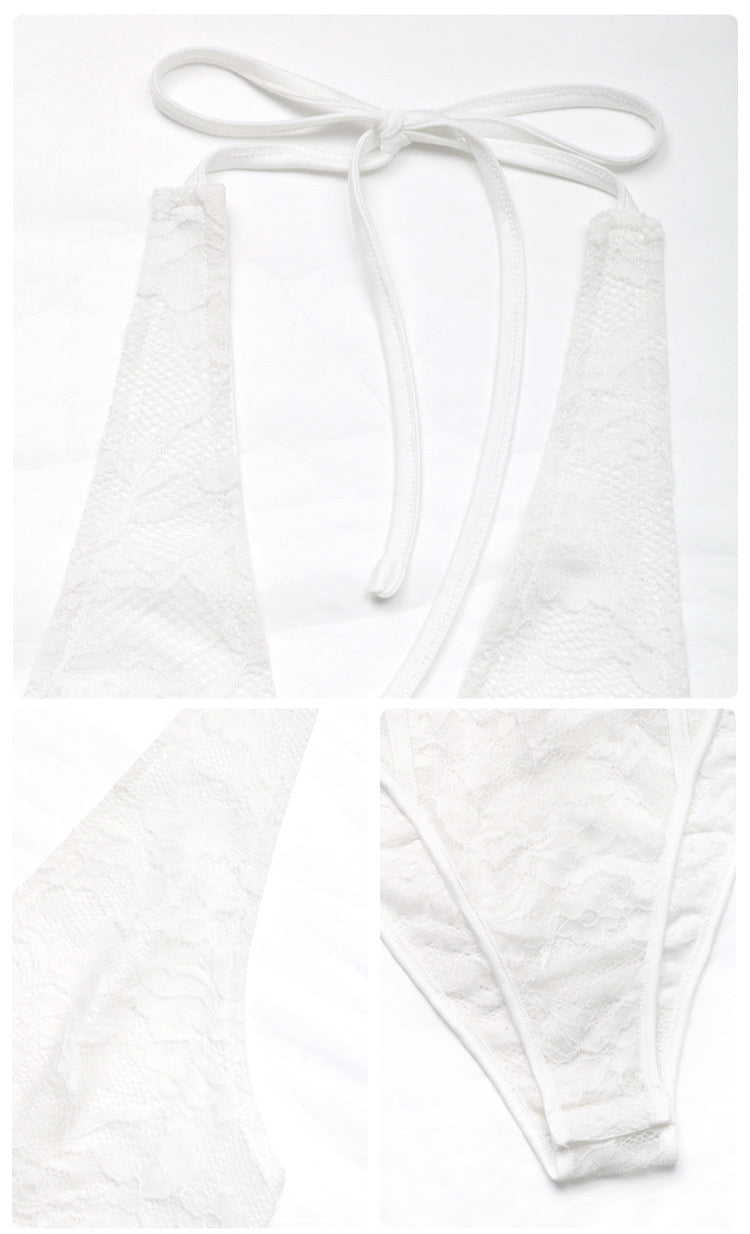 Cardydony Women's White Lace Bodysuit - Halter Backless with Corset Detailing