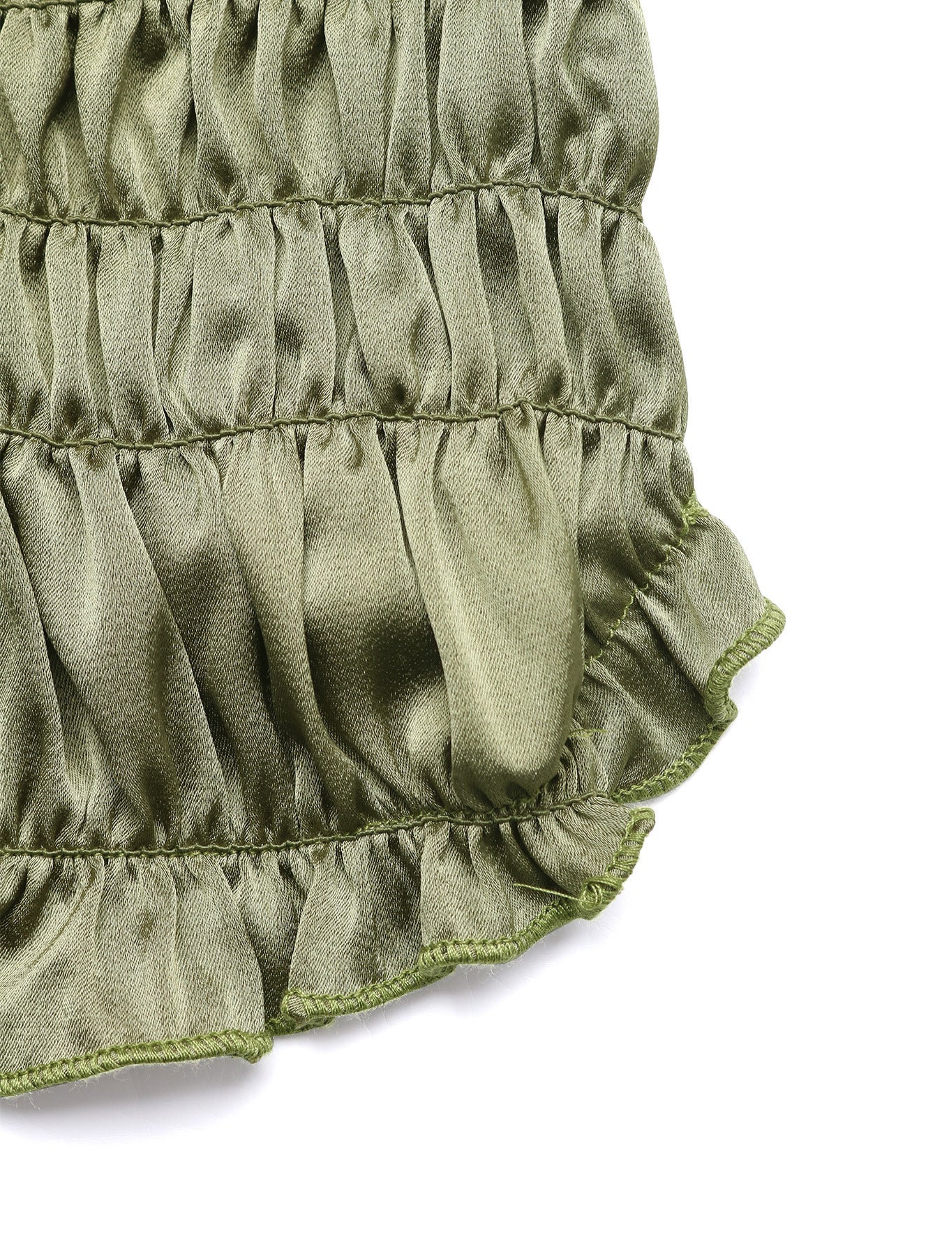 Cardydony Women's Olive Green Satin Ruched Halter Top – Ruffled Crop Tank for Summer