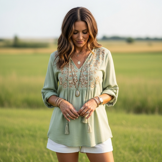 Women's Retro Floral Art Linen Print Casual Shirt