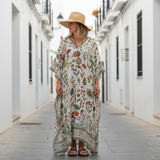 Long Sleeve Kaftan Linen Vacation Maxi Dress