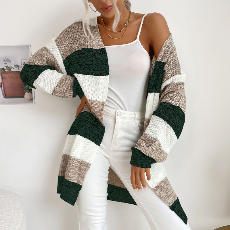 Cardydony Women's Striped Open-Front Longline Cardigan – Multicolor Options