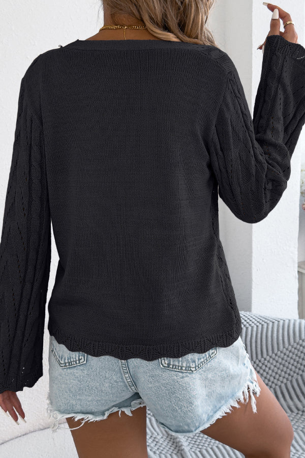 Cardydony Women's Solid Color Loose V-neck Long-sleeved Vacation Knit Cardigan