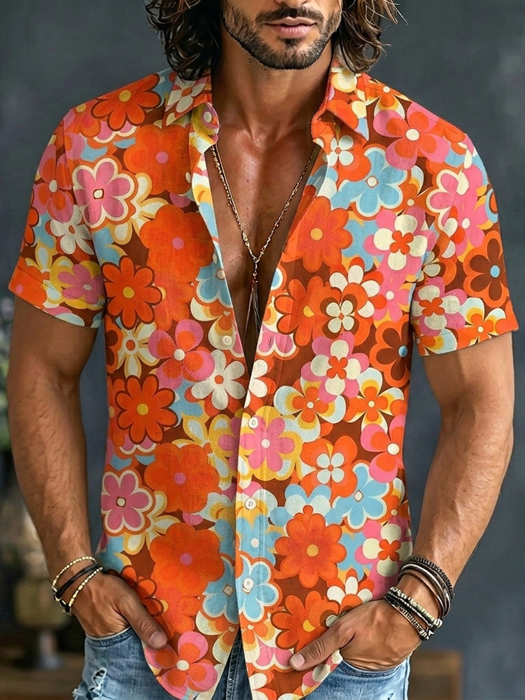 Cardydony Vintage 1970s Aloha Hippie Floral Shirt