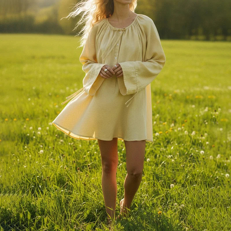 Cardydony Women's Solid Color Belted Loose Linen Dress