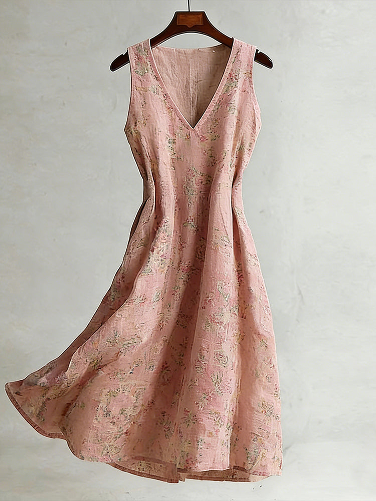 Cardydony Women's Retro Bohemian Floral Pattern Casual Sleeveless Dress