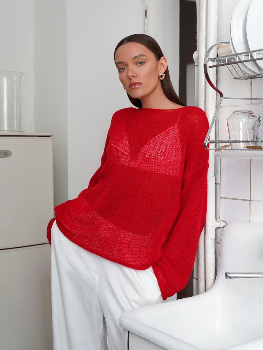 Cardydony Women's Sheer Knit Sweater | Breathable Loose Fit, Bell Sleeves