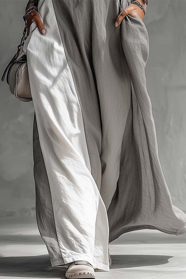 Cardydony Women's Stylish Color-blocked Round Neck Sleeveless Casual Pocket Loose Maxi Dress