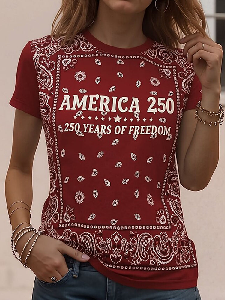 Cardydony Women's Retro American 250th Anniversary Round Neck T Shirt