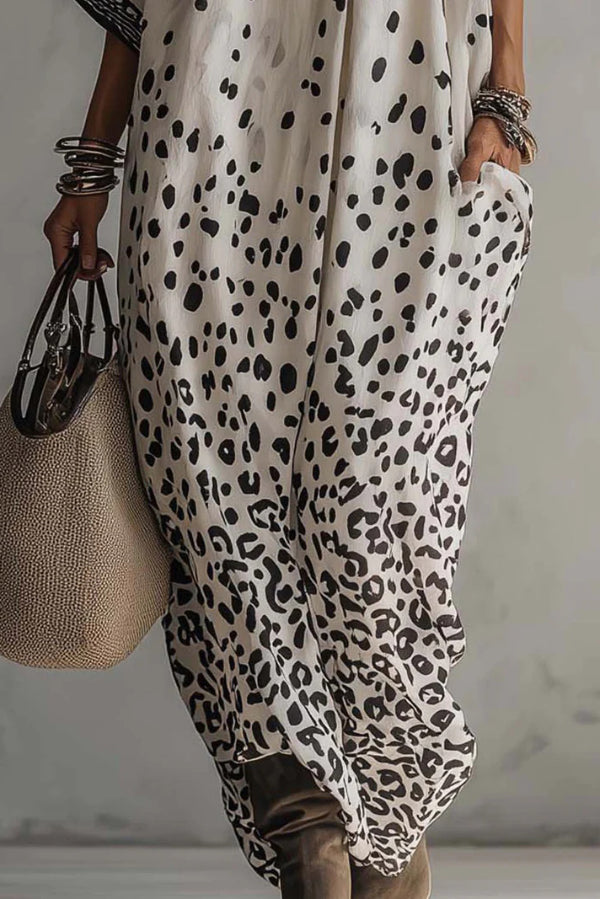 Cardydony Women's Unique Print V-Neck Half Sleeve Loose Casual Maxi Dress