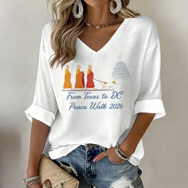 Cardydony Women's Walk For Peace Print V-neck T-shirt