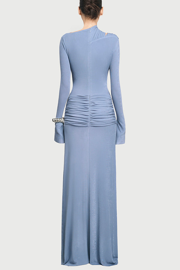 Cardydony Women's Stylish Long-sleeved Slim-fit Pleated Elegant Maxi Dress