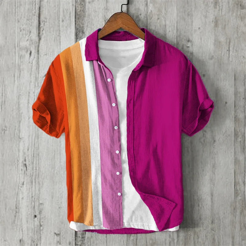 Cardydony Lesbian Flag Inspired Colorblock Linen Shirt