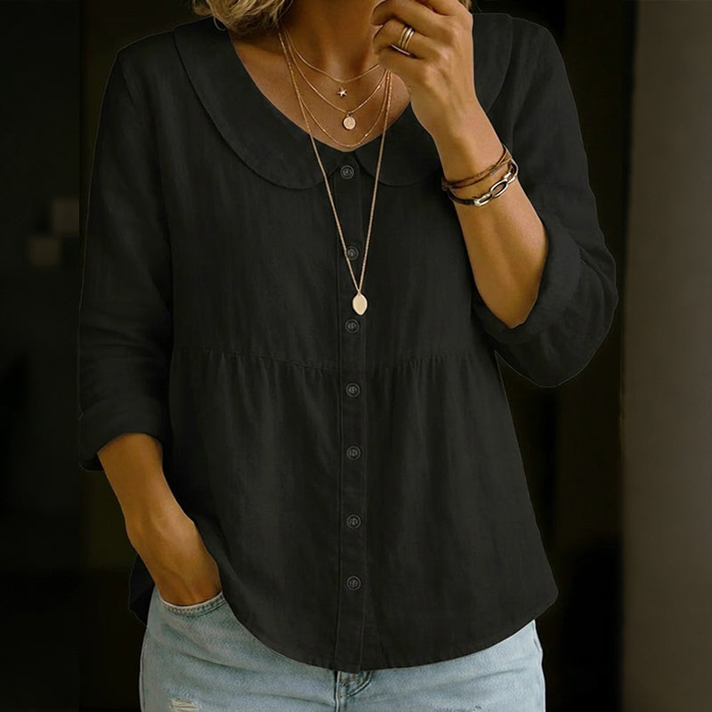 Cardydony Women's Solid Color Cotton Linen Button-up Top