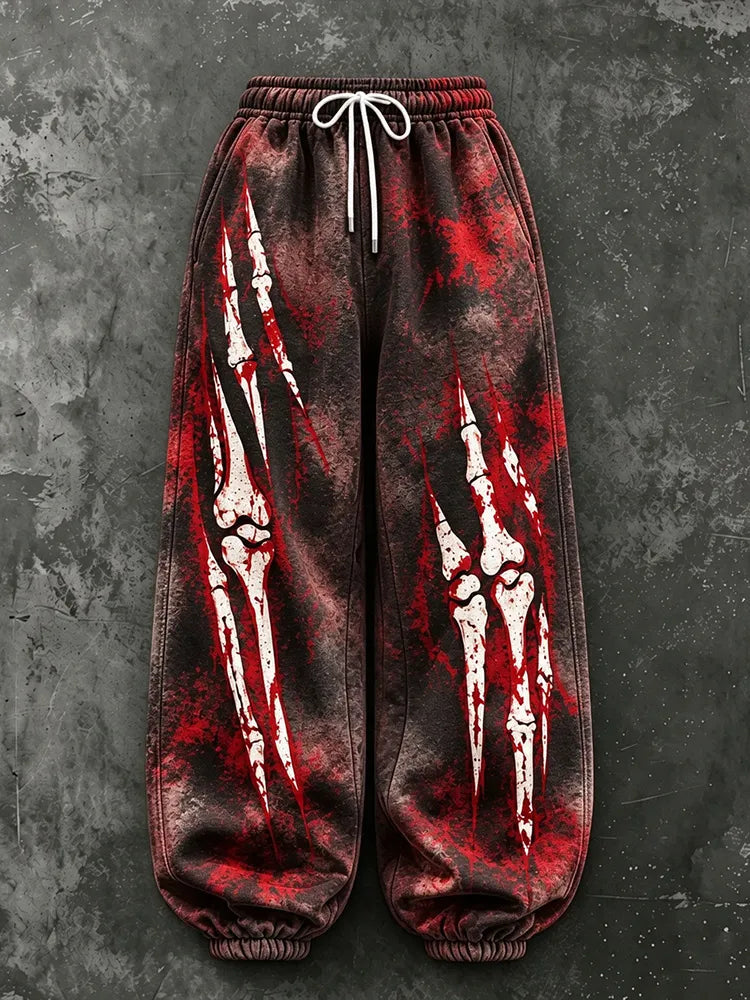 Cardydony Women's Vintage Halloween Skeleton Art Print Casual Pants
