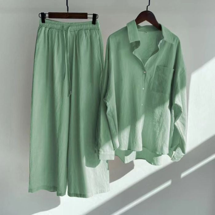 Cardydony Women's Vintage Flower Embroidery Cotton Linen Shirt And Pants Two-piece Set