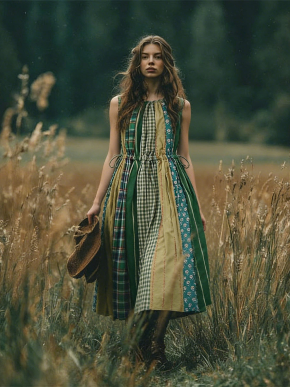 Cardydony Retro Sleeveless Wide Skirt Linen Maxi Dress