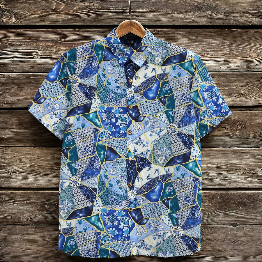 Cardydony Vintage Japanese Inspired Pattern Cozy Linen Shirt