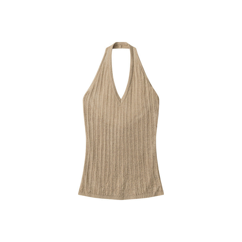 Cardydony Women's White Tank Top|Commuter Style Knit Halter Neck Slim Fit