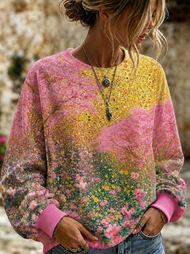 Cardydony Women's Vintage Spring Floral Art Print Comfortable Long Sleeve Sweatshirt