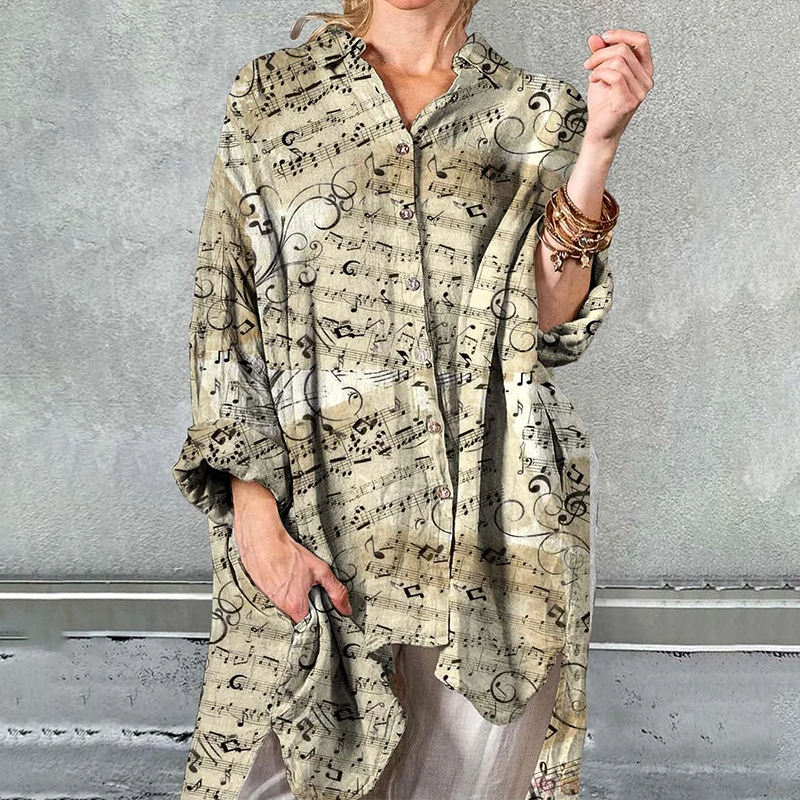 Cardydony Women's Mmusic Note Pattern Printed Shirt