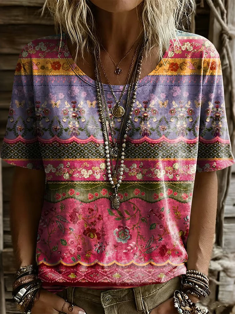 Cardydony Women's Vintage Tribal Pattern Print Short Sleeved T-shirt
