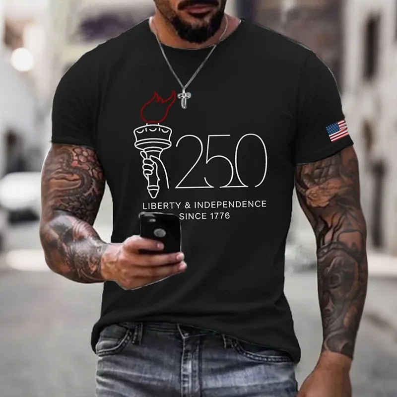 Cardydony Men's American 250th Anniversary Commemorative Print Casual T-shirt