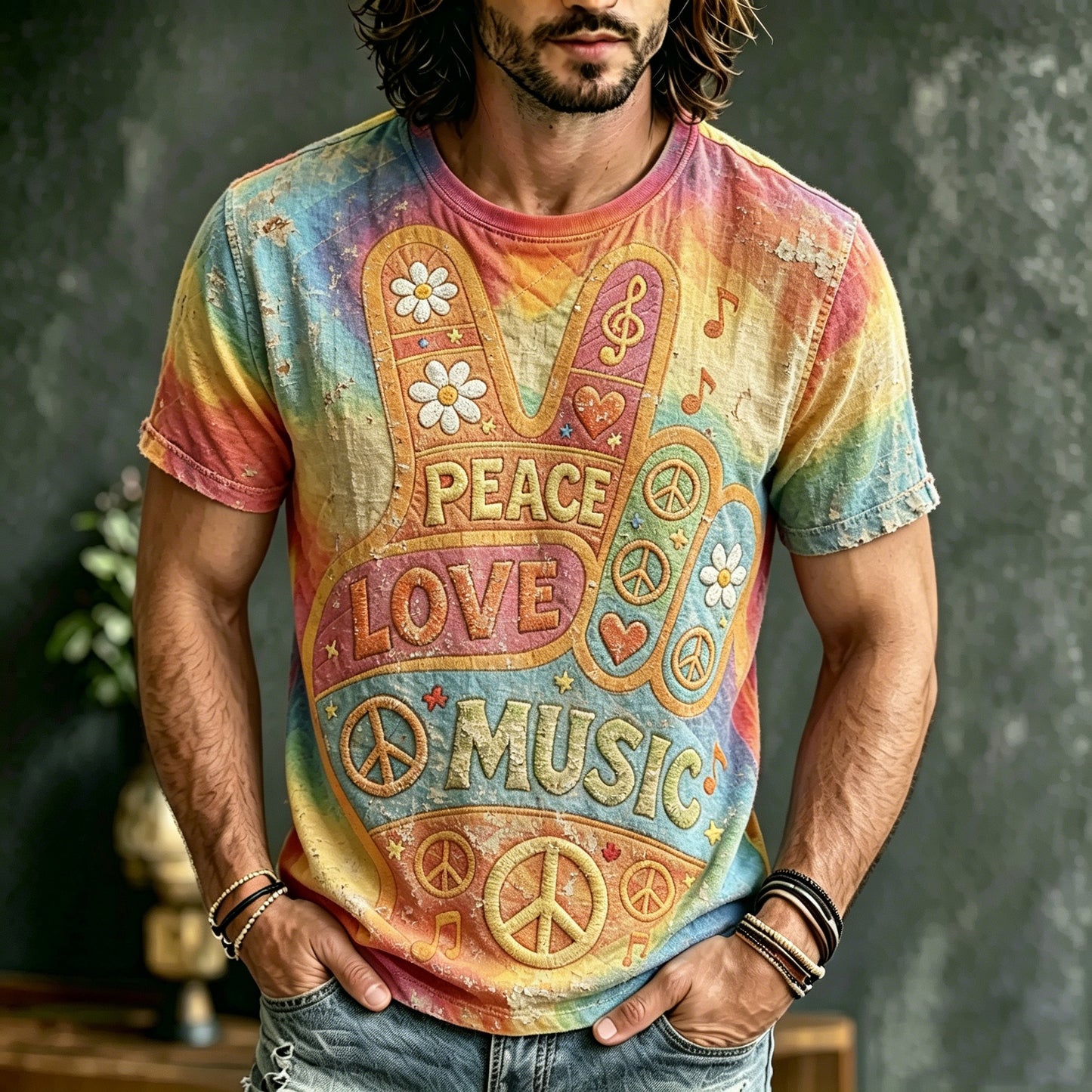 Cardydony Men's Retro Hippie Style Printed T-shirt