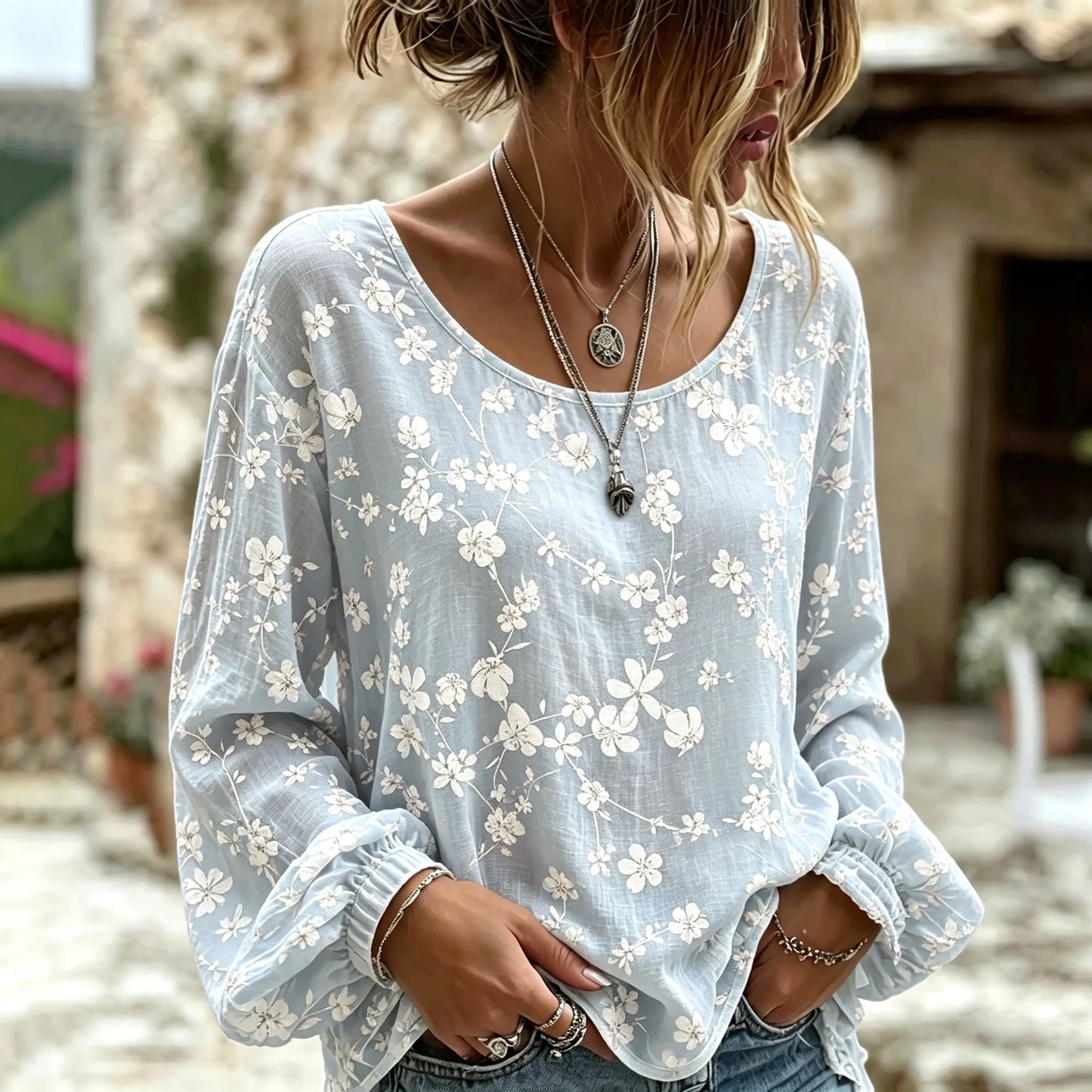 Cardydony Women's Retro Japanese Art Bohemian Japanese Floral Print Top.