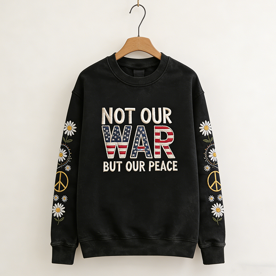 Cardydony About No War Slogan Pattern Design And Small Daisy Pattern Casual Round Neck Sweatshirt
