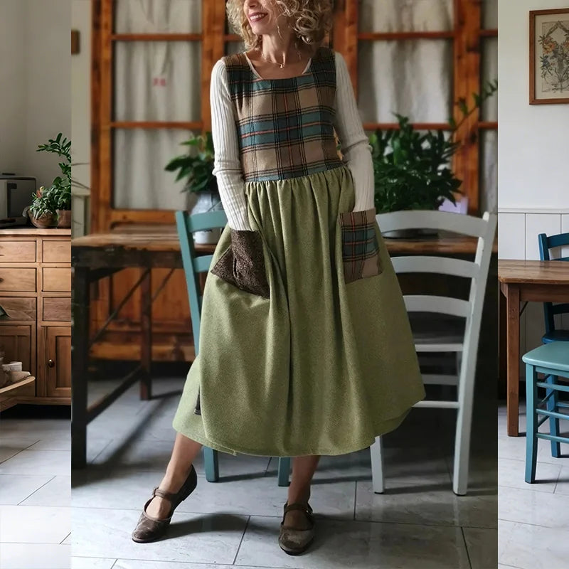 Cardydony Brown Green Patchwork Apron