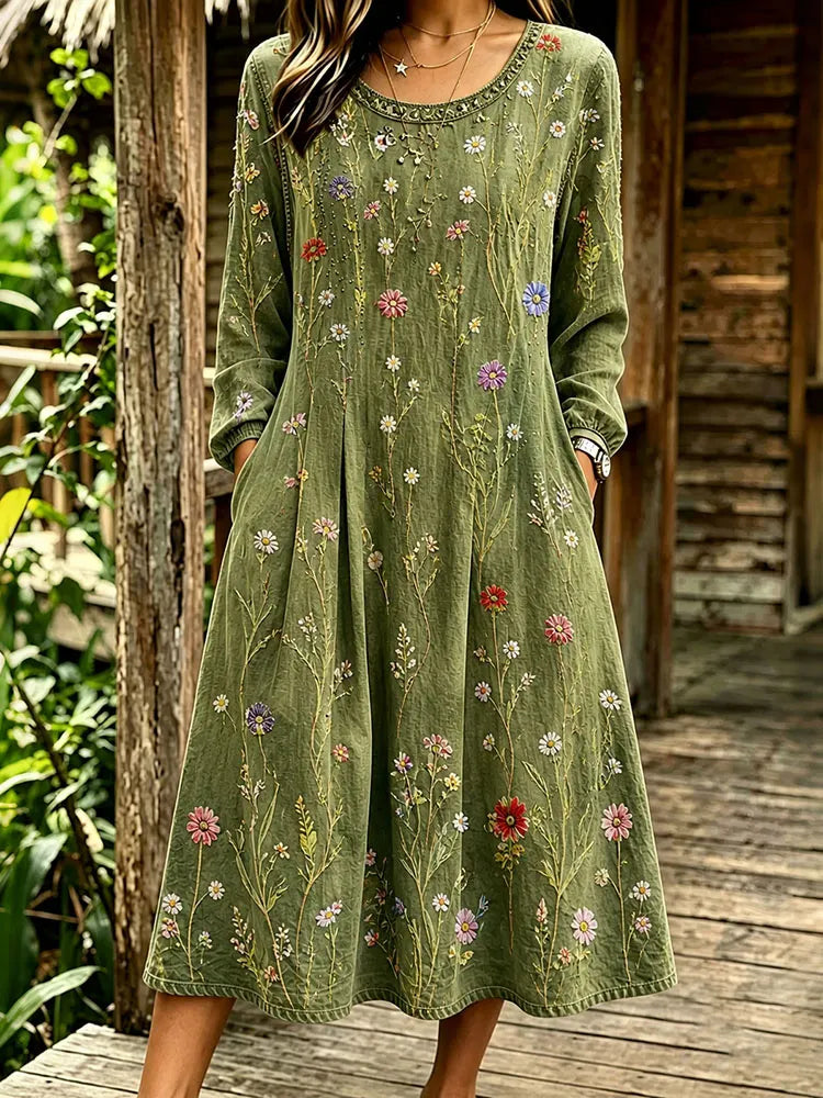 Cardydony Women's Retro Resort Bohemian Cotton Linen Dress