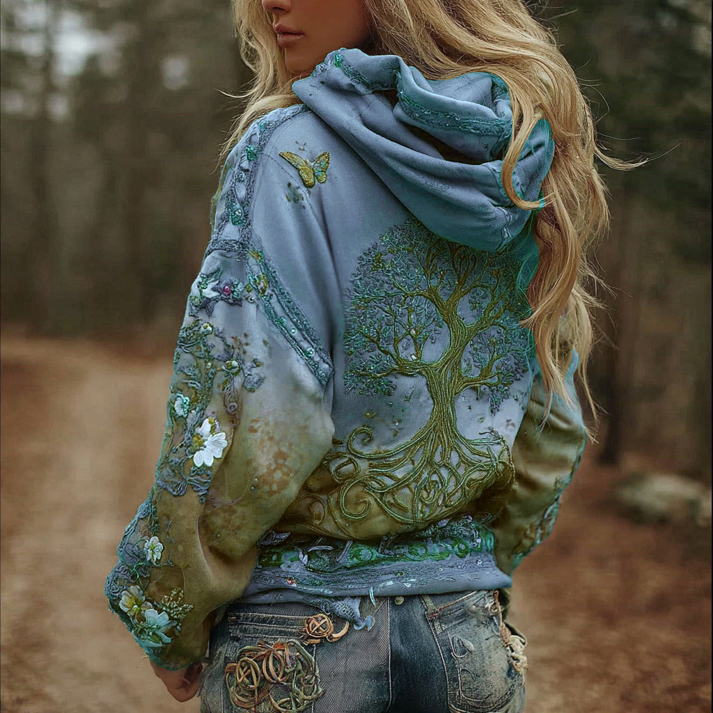 Cardydony Women's Vintage Viking Tree Of Life Art Gradient Comfort Hoodie