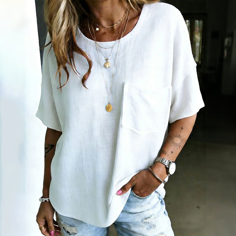 Cardydony Women's Vintage Casual Cotton And Linen Loose Pocket Top