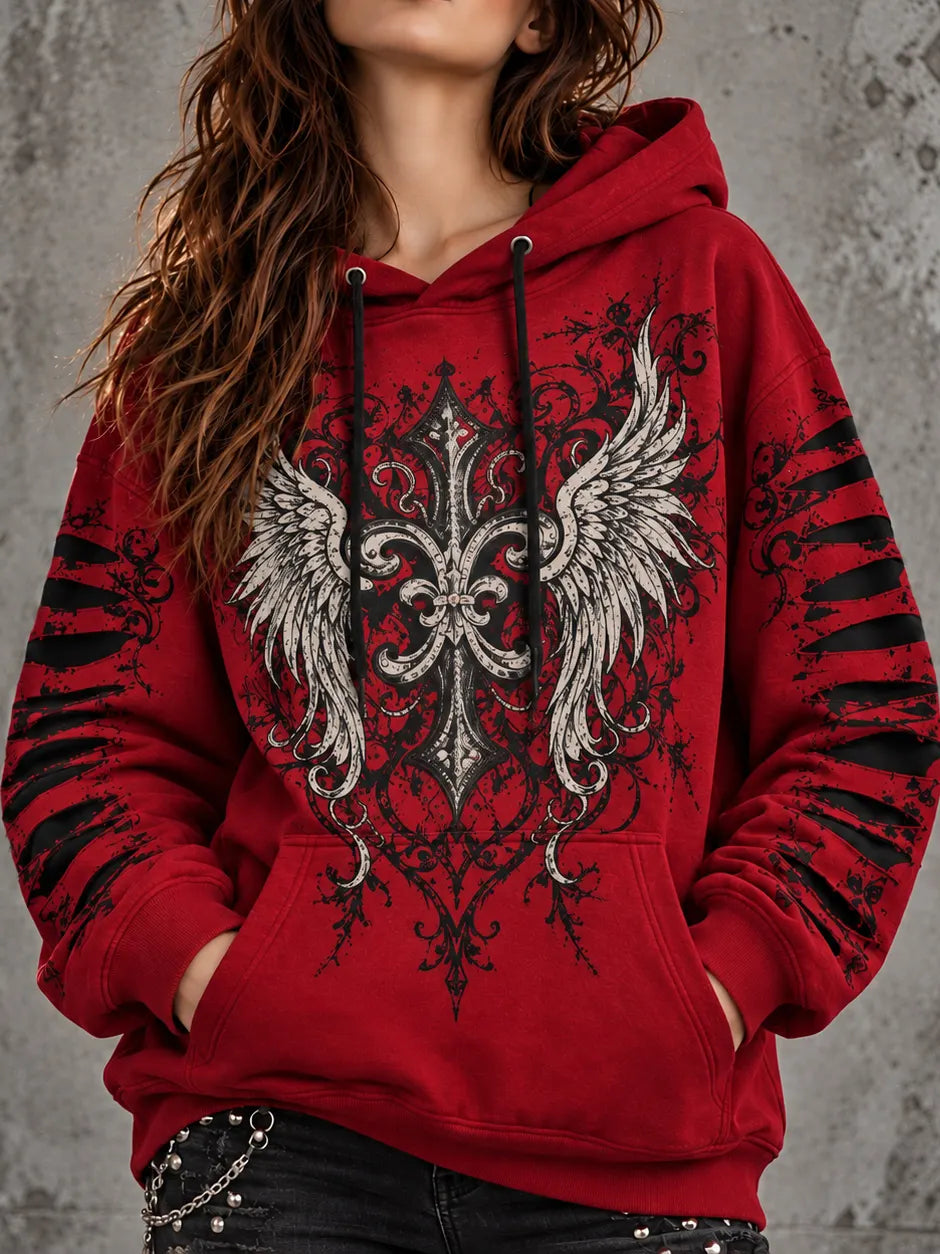 Cardydony Women's Punk Art Cross Tear Print Hoodie