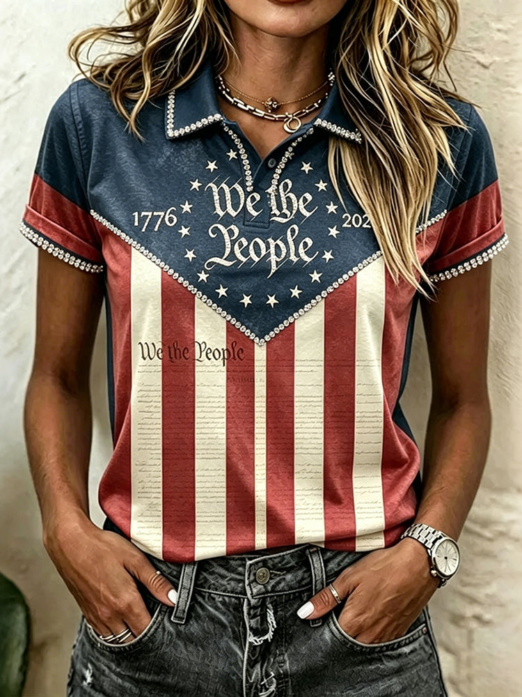 Cardydony Women's Independence Day Printed Casual Ploo Shirts
