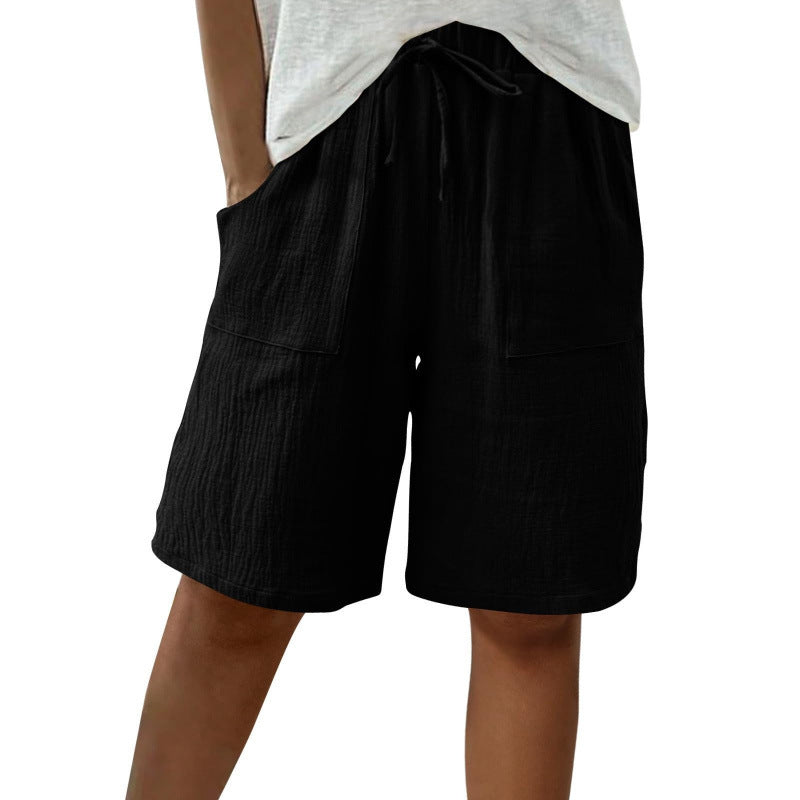 Cardydony Linen Solid Color Strappy Loose Casual Shorts
