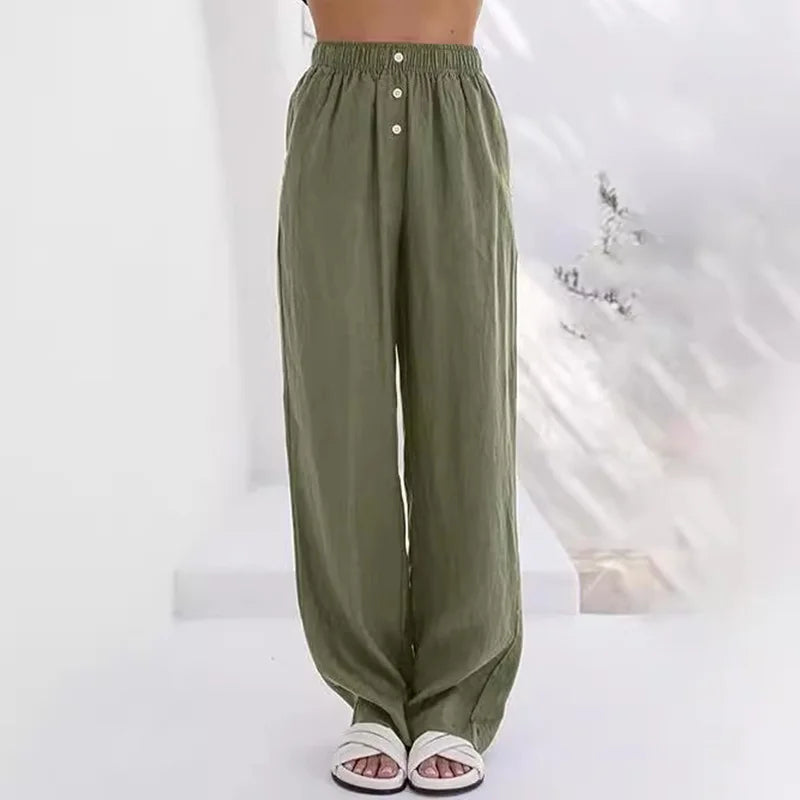 Cardydony Casual High Waist Linen Blend Trousers