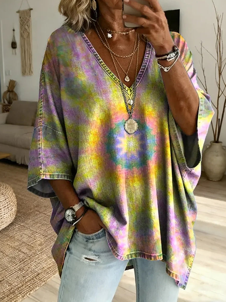Cardydony Ethnic Kaleidoscope Women's Art Print Casual Cotton Top