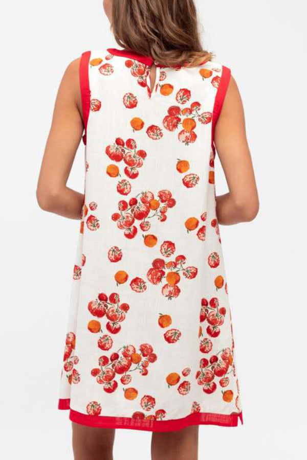 Cardydony Women's Tomato Print Loose Round Neck Sleeveless Casual Pocket Mini Dress