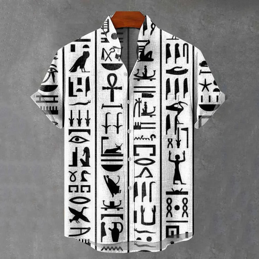 Cardydony Abstract Egyptian Art Totem Vintage Figures Geometric Print Casual Shirt