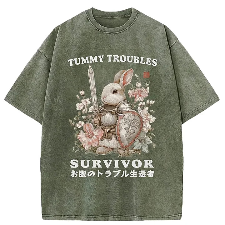 Cardydony Funny Rabbit:tummy Troubles Survivor Washed T-shirt