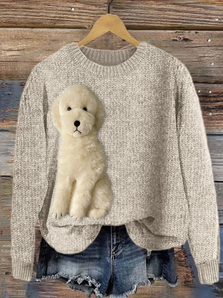 Cardydony Fuzzy Golden Doodle Dog Felt Cozy Knit Sweater