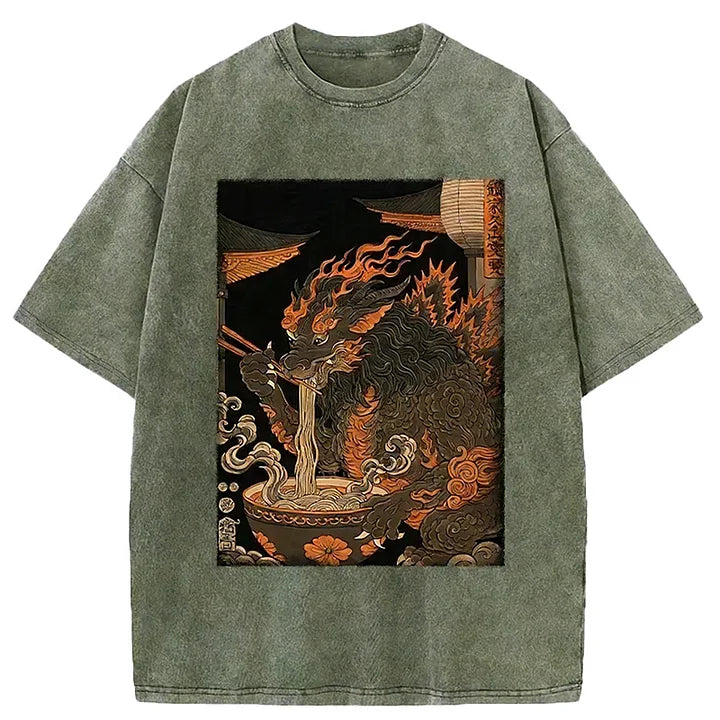 Cardydony Kirin Eating Ramen Washed T-shirt