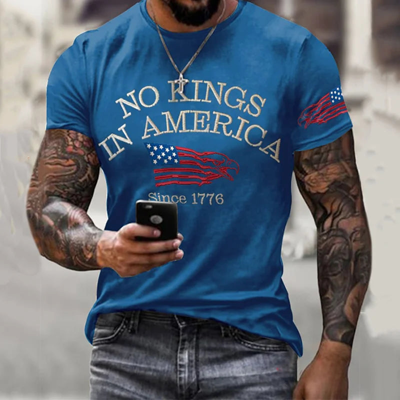 Cardydony Men's Retro No Kings In America Since 1776 Print T-shirt
