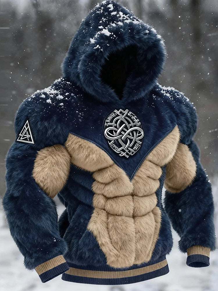 Cardydony Men's Viking Tribal Jacquard Celtic Muscle Line Inspired Art Plush Warm Hoodie