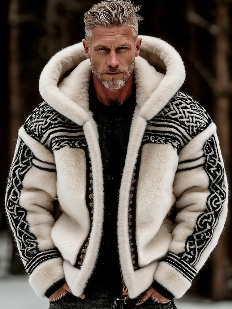 Cardydony Men's Vintage Viking Celtic Knot Art Plush Zip-up Jacket