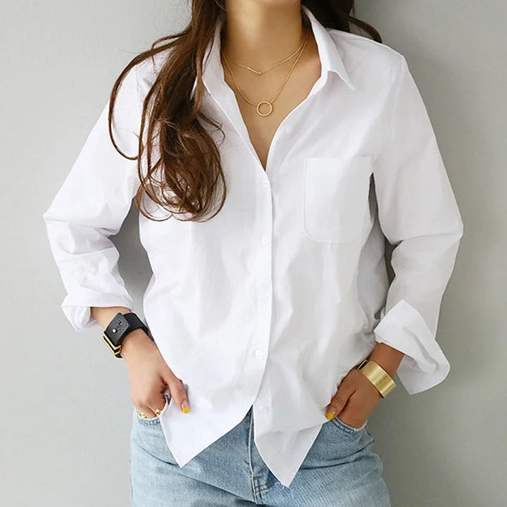 Cardydony Solid Color Simple Lapel Long Sleeve Shirt