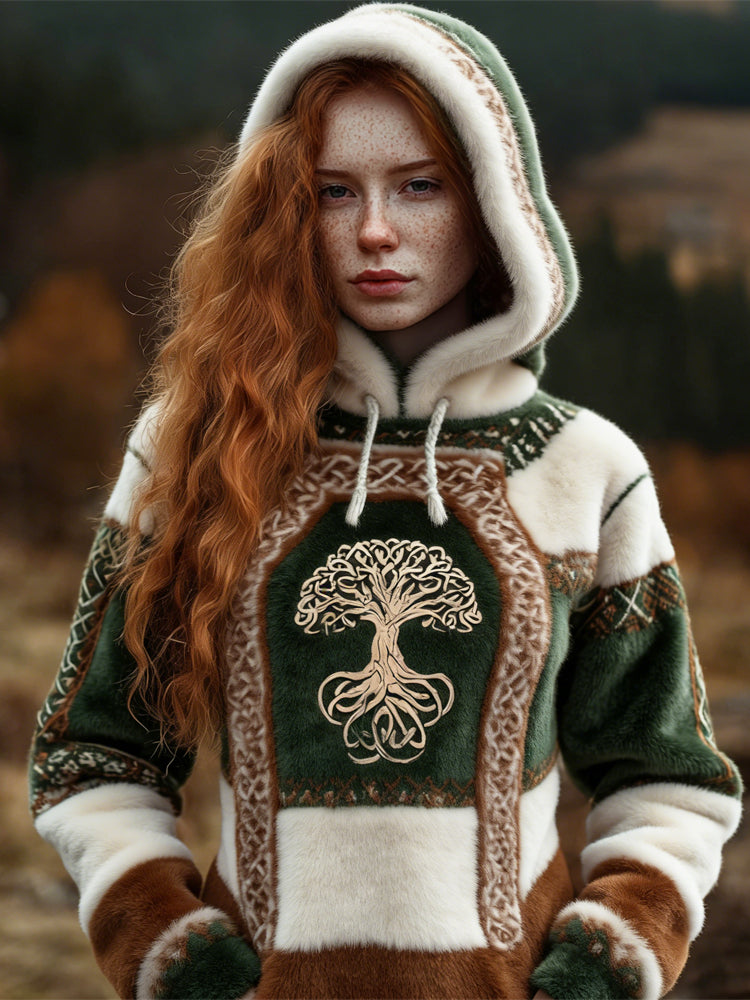 Cardydony Vintage Celtic Tree Soft Plush Hooded Sweater