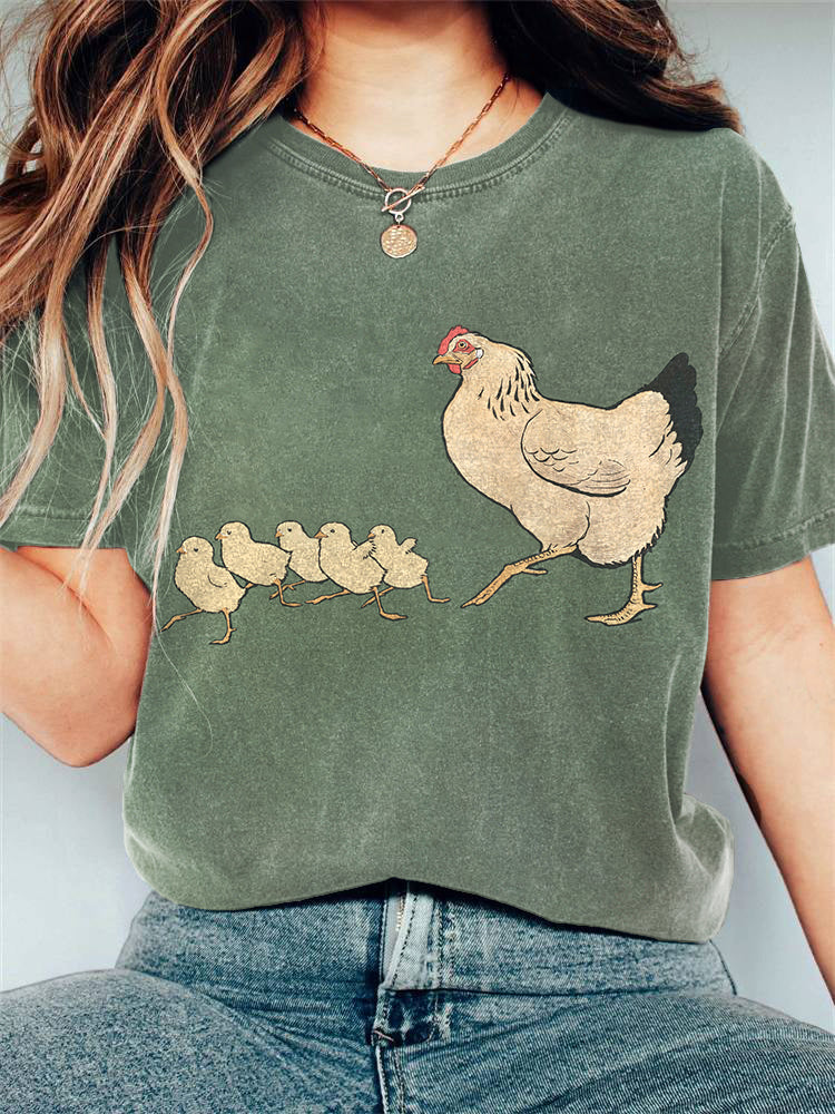 Cardydony Vintage Chicken Art Print Short Sleeve T-Shirt